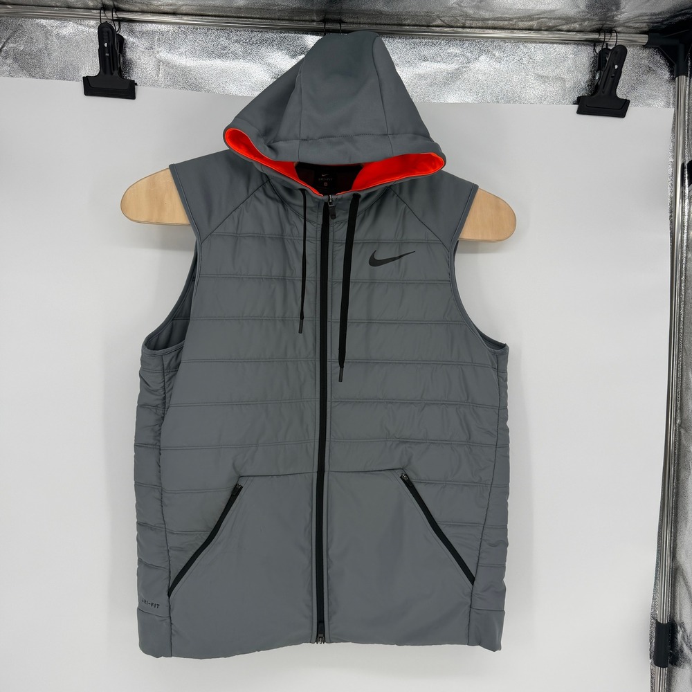 NWOT Nike Dri-FIT Mens Hooded Running Vest Grey Orange 864121-065 XL